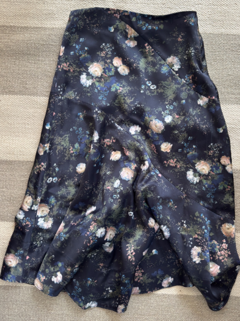 Vince Navy Floral Satin Midi Skirt